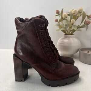 Naturalizer Prewitt Platform Chunky Heel Leather Boot Amber Brown Women's 6.5M